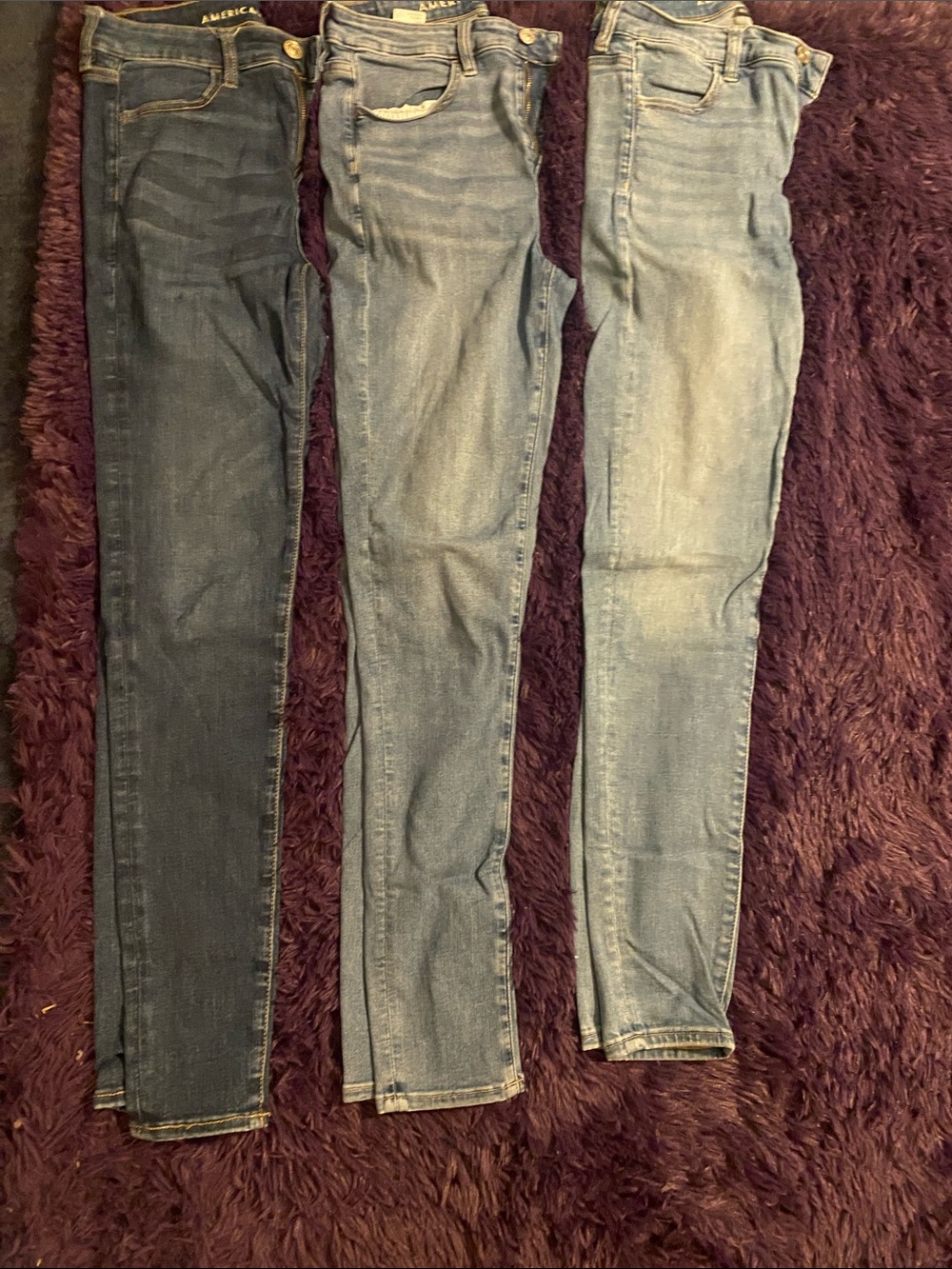 American Eagle Outfitters Skinny Jeans Trio - Dark, Medium & Light Blue Washes